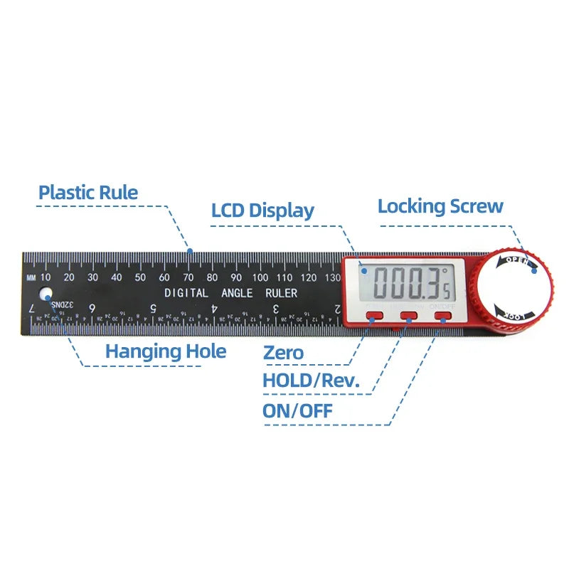 Digital Protractor Digital Angle Ruler Metric Goniometer 360 Degree Stainless Steel Right Angle Protractor Measuring Tool Meter